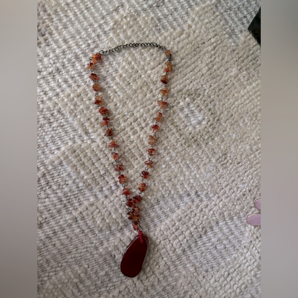Beaded Necklace Orange Brown & Garnet